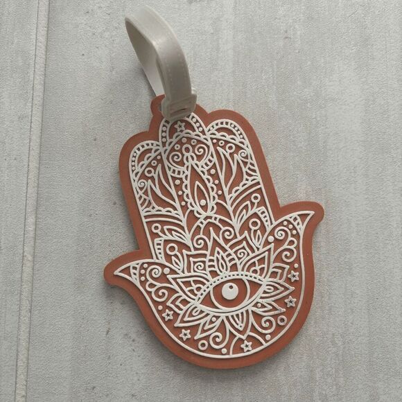 Wandering Moon Hamsa Luggage Tag with ID Card Rubber Tan Travel Vacation Airport - Picture 1 of 4